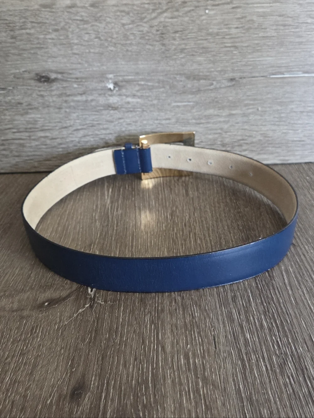 Vintage Navy Leather Belt with Gold Buckle